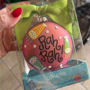 Coton Colors Pink and Blue Ornament with Green Ribbon